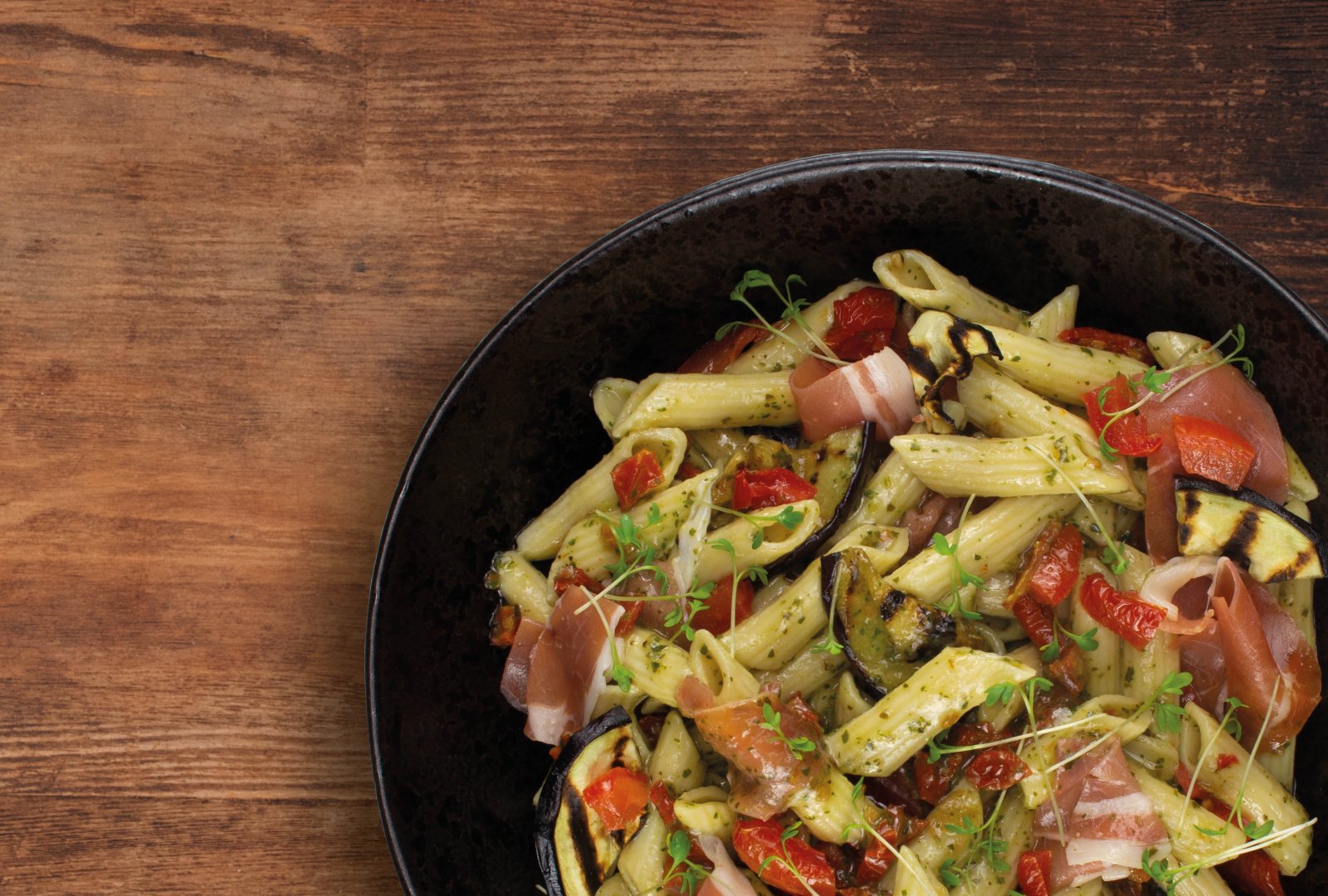 Pasta Pesto met parmaham