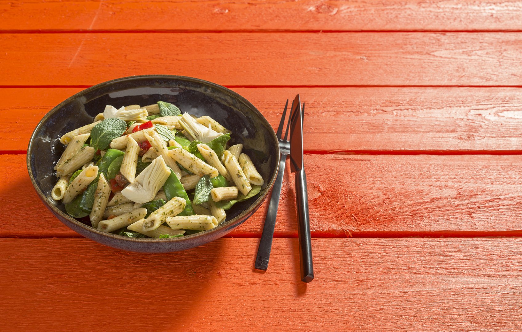Salade Pasta Pesto met artisjok